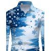 Men's Christmas Shirt Colorblock Snowflake Print Button Up Long Sleeve Holiday Shirt - Bleu Ciel 5XL