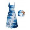 Christmas Dress Colorblock Snowflake Print Pocket Square Neck A Line Holiday Dress - Bleu Poudre XXL | US 14