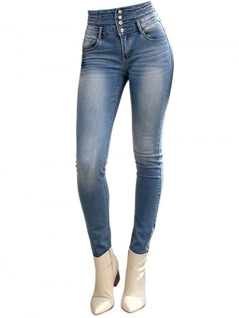 Jean skinny avec braguette boutonnée et poche, taille haute, pantalon long en denim