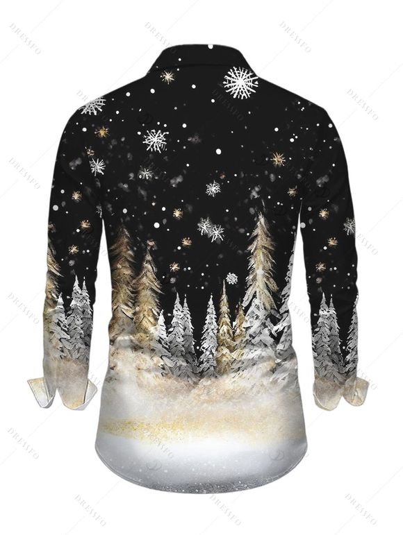 Men's Holiday Shirt Snowflake Christmas Tree Print Button Up Long Sleeve Shirt - Noir 5XL