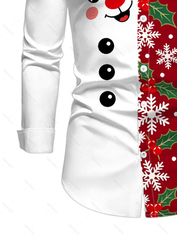 Men's Christmas Shirt Contrast Color Cute Elk Snowflake Print Button Up Long Sleeve Holiday Shirt - Rouge S