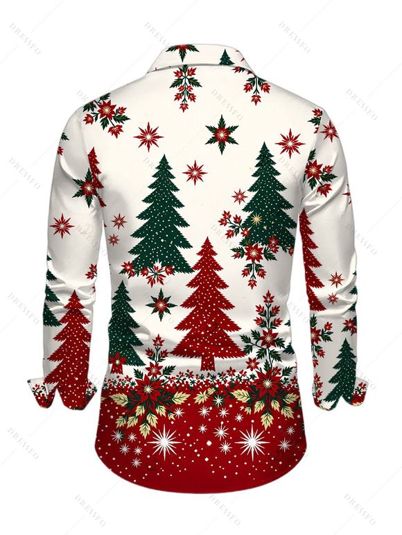 Men's Holiday Shirt Colorblock Christmas Tree Floral Snowflake Print Button Up Long Sleeve Shirt - Beige M