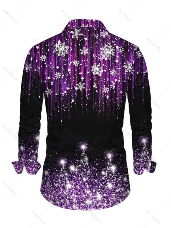 Men's Holiday Shirt Ombre Christmas Tree Snowflake Aurora Stream Print Button Up Long Sleeve Shirt - Noir L