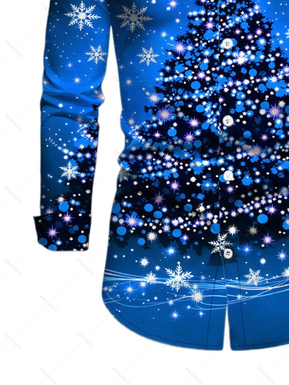 Men's Holiday Shirt Christmas Tree Snowflake Starry Sky Print Button Up Long Sleeve Shirt - Bleu profond L