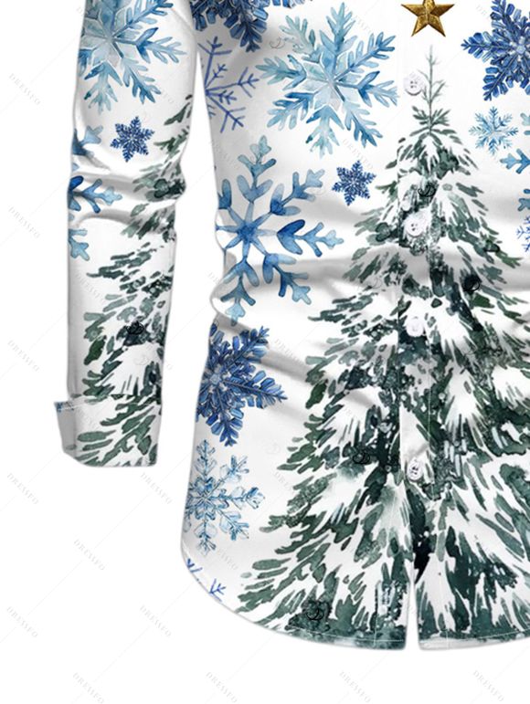 Holiday Couple Outfit Christmas Tree Snowflake Star Print Bell Sleeve A Line Dress and Long Sleeve Shirt Set - Blanc S | US 4