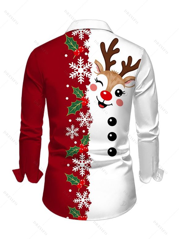 Christmas Couple Outfit Contrast Color Cute Elk Snowflake Print Bell Sleeve A Line Dress and Long Sleeve Shirt Holiday Set - Rouge S | US 4