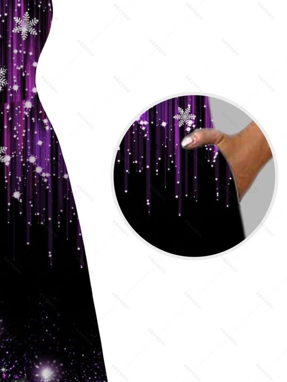 Holiday Couple Outfit Ombre Christmas Tree Snowflake Aurora Stream Print Pocket Square Neck A Line Dress and Long Sleeve Shirt Set - Noir S | US 4