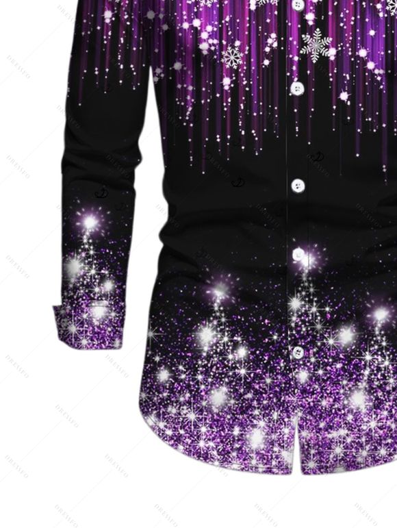 Holiday Couple Outfit Ombre Christmas Tree Snowflake Aurora Stream Print Pocket Square Neck A Line Dress and Long Sleeve Shirt Set - Noir S | US 4