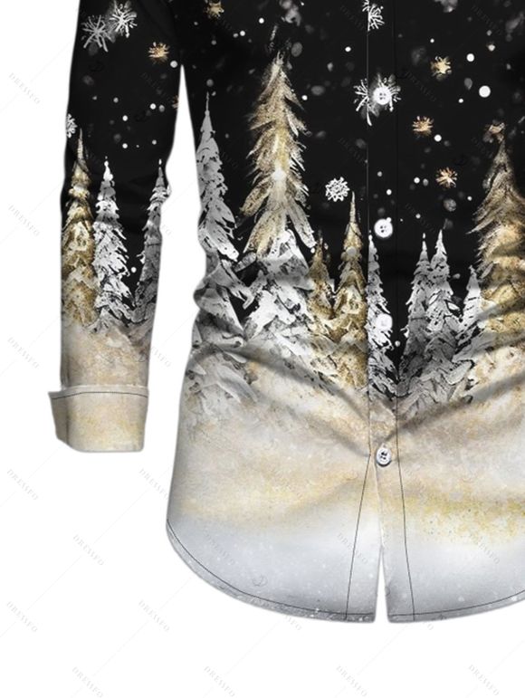 Holiday Couple Outfit Snowflake Christmas Tree Print Faux Fur A Line Dress and Long Sleeve Shirt Set - Noir S | US 4
