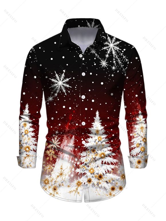 Christmas Couple Outfit Ombre Snowflake Christmas Tree Print Lace Up Drawstring A Line Hoodie Dress and Long Sleeve Shirt Set - Noir S | US 4