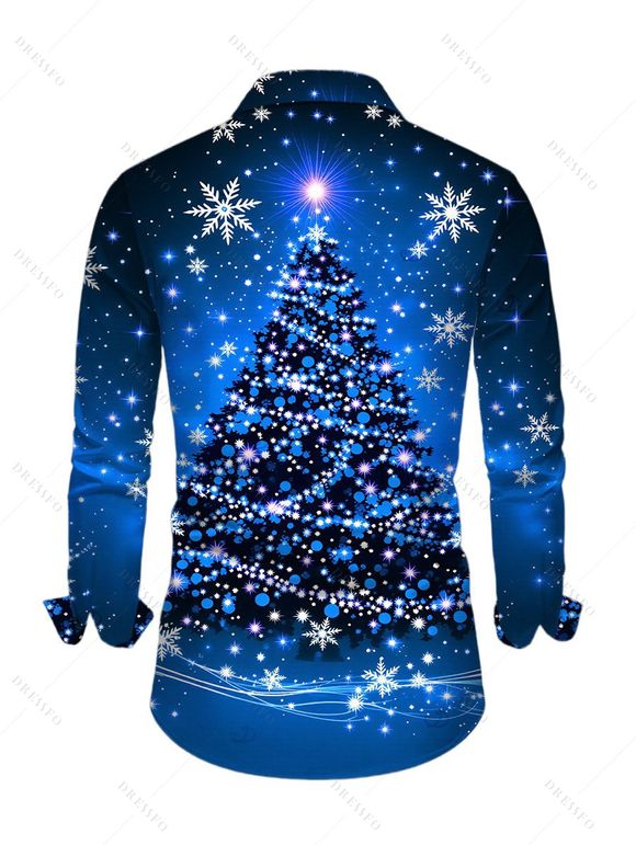 Holiday Couple Outfit Christmas Tree Snowflake Starry Sky Print Bell Sleeve A Line Dress and Long Sleeve Shirt Set - Bleu profond S | US 4
