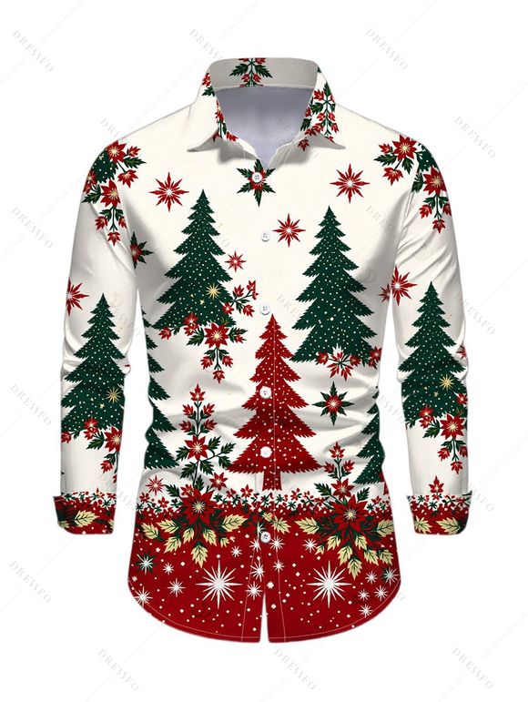 Holiday Couple Outfit Colorblock Christmas Tree Floral Snowflake Print U Neck Bodycon Dress and Long Sleeve Shirt Set - Beige S | US 4
