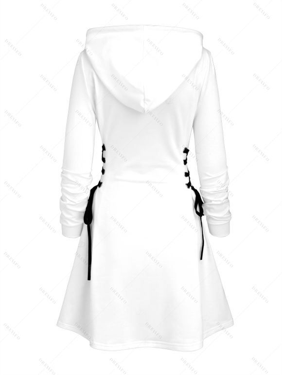 Christmas Couple Outfit Contrast Color Letter Christmas Tree Print Lace Up Drawstring A Line Hoodie Dress and Long Sleeve Shirt Set - Blanc S | US 4