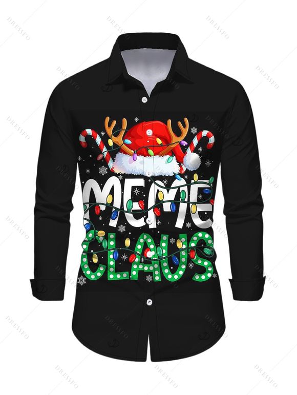 Holiday Couple Outfit Christmas Hat with Elk Horn Letter Colored Light Chains Print Lace Up Drawstring A Line Hoodie Dress and Long Sleeve Shirt Set - Noir S | US 4