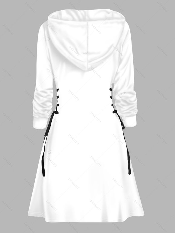 Christmas Hoodie Dress Cute Snowman with Plaid Scarf Hat Snowflake Print Lace Up Drawstring A Line Holiday Dress with Hood - Blanc S | US 4