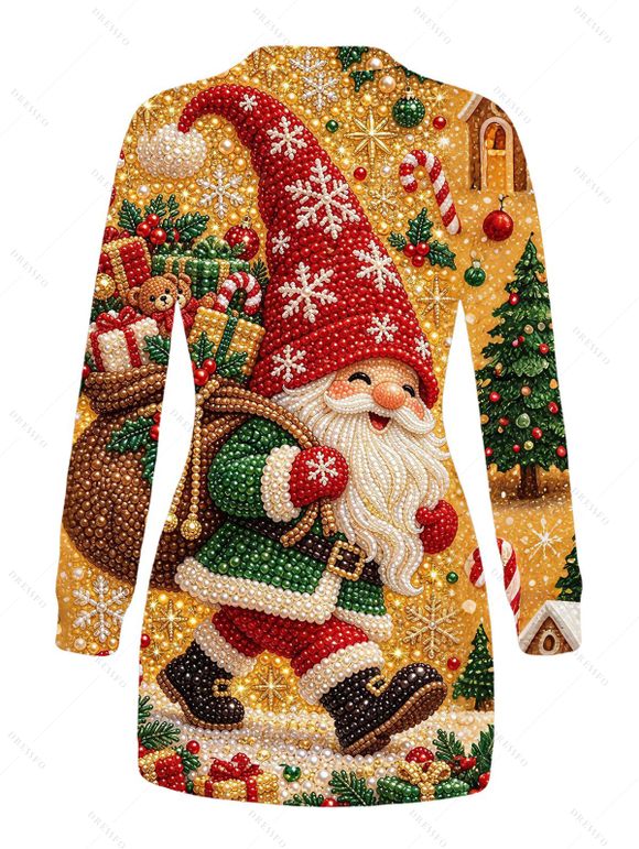 Christmas Sweater Dress Santa Claus with Christmas Hat Snowflake Shinny Beaded Print Holiday Long Sleeve Dress - multicolor M | US 6