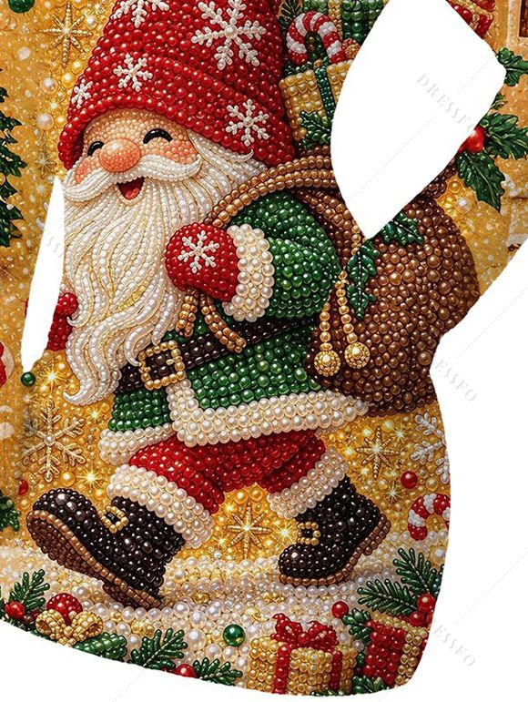Christmas Sweater Dress Santa Claus with Christmas Hat Snowflake Shinny Beaded Print Holiday Long Sleeve Dress - multicolor M | US 6