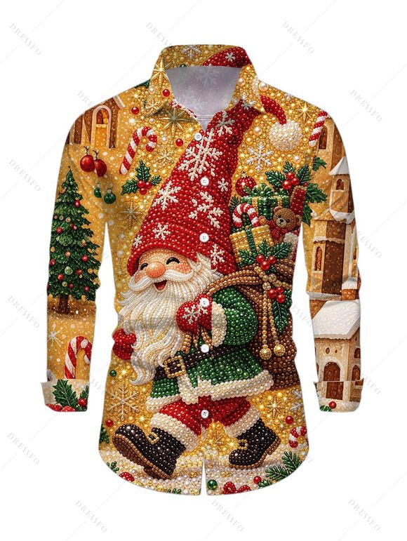 Holiday Couple Outfit Santa Claus with Christmas Hat Snowflake Shinny Beaded Print Sweater Dress and Long Sleeve Shirt Set - multicolor S | US 4