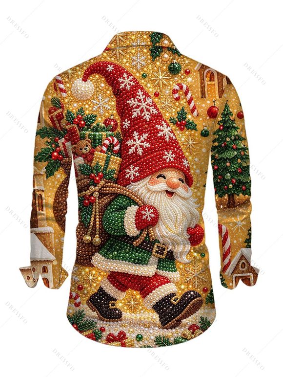 Holiday Couple Outfit Santa Claus with Christmas Hat Snowflake Shinny Beaded Print Sweater Dress and Long Sleeve Shirt Set - multicolor S | US 4
