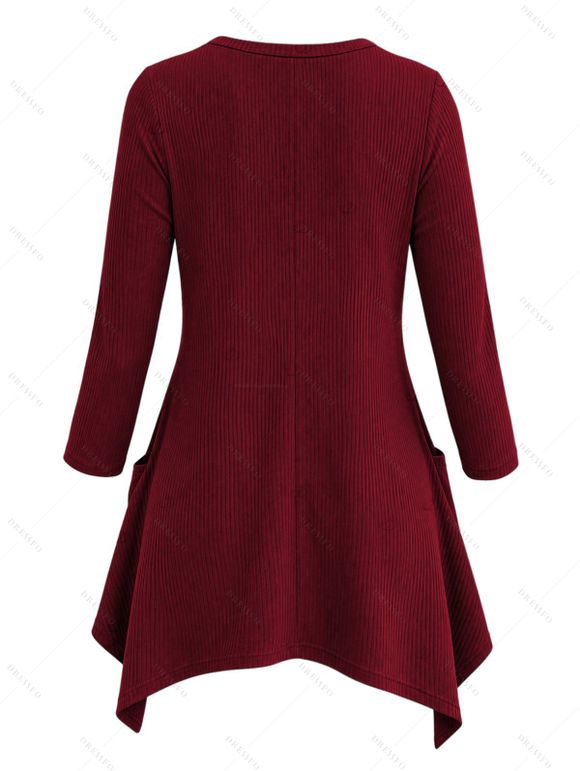 Daily Women Outfit Floral Decor Ruched Handkerchief Hem 3/4 Sleeve Top Fleece-Lined Slim Leggings and Faux Fur Boots Set - Rouge Vineux S | US 4