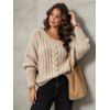 Cable Knit Sweater Solid Color Skew Neck Long Sleeve Top - café lumière M | US 6