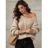 Cable Knit Sweater Solid Color Skew Neck Long Sleeve Top - café lumière L | US 8-10