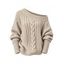 Cable Knit Sweater Solid Color Skew Neck Long Sleeve Top - café lumière XXL | US 14