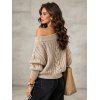 Cable Knit Sweater Solid Color Skew Neck Long Sleeve Top - café lumière XXL | US 14