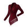Casual Knitted Top Solid Color Cowl Neck Draped Tassel Long Sleeve Top - Rouge Vineux S | US 4