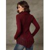 Casual Knitted Top Solid Color Cowl Neck Draped Tassel Long Sleeve Top - Rouge Vineux S | US 4
