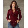 Casual Knitted Top Solid Color Cowl Neck Draped Tassel Long Sleeve Top - Rouge Vineux M | US 6