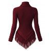 Casual Knitted Top Solid Color Cowl Neck Draped Tassel Long Sleeve Top - Rouge Vineux XL | US 12