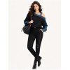 Casual Women Outfit Faux Denim Colorblock Patchwork Cold Shoulder Long Sleeve Top and Grommet Buckle Leggings Set - Noir S | US 4