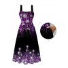 Holiday Dress Ombre Christmas Tree Snowflake Aurora Stream Print Pocket Square Neck A Line Dress - Noir M | US 6
