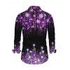 Men's Holiday Shirt Ombre Christmas Tree Snowflake Aurora Stream Print Button Up Long Sleeve Shirt - Noir L