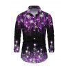 Men's Holiday Shirt Ombre Christmas Tree Snowflake Aurora Stream Print Button Up Long Sleeve Shirt - Noir L