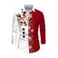 Men's Christmas Shirt Contrast Color Cute Elk Snowflake Print Button Up Long Sleeve Holiday Shirt - Rouge S