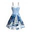 Holiday Dress Christmas Tree Snowflake Landscape Print Faux Fur A Line Christmas Party Dress - Bleu Poudre XL | US 12