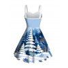 Holiday Dress Christmas Tree Snowflake Landscape Print Faux Fur A Line Christmas Party Dress - Bleu Poudre XL | US 12