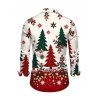 Men's Holiday Shirt Colorblock Christmas Tree Floral Snowflake Print Button Up Long Sleeve Shirt - Beige M