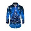 Men's Holiday Shirt Christmas Tree Snowflake Starry Sky Print Button Up Long Sleeve Shirt - Bleu profond L