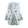 Holiday Dress Christmas Tree Snowflake Star Print Bell Sleeve A Line Dress - Blanc S | US 4