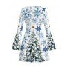 Holiday Dress Christmas Tree Snowflake Star Print Bell Sleeve A Line Dress - Blanc S | US 4