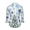 Men's Holiday Shirt Christmas Tree Snowflake Print Button Up Long Sleeve Shirt - Blanc L