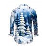Men's Holiday Shirt Christmas Tree Snowflake Landscape Print Button Up Long Sleeve Shirt - Bleu clair L
