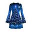 Holiday Dress Christmas Tree Snowflake Starry Sky Print Bell Sleeve A Line Dress - Bleu profond L | US 8-10