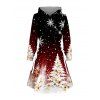 Christmas Hoodie Dress Ombre Snowflake Christmas Tree Print Lace Up Drawstring A Line Holiday Dress with Hood - Noir XXL | US 14