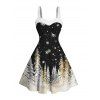 Holiday Dress Snowflake Christmas Tree Print Faux Fur A Line Vintage Party Dress - Noir XL | US 12