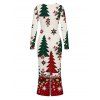 Holiday Dress Colorblock Christmas Tree Floral Snowflake Print U Neck Bodycon Dress - Beige L | US 8-10