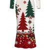 Holiday Dress Colorblock Christmas Tree Floral Snowflake Print U Neck Bodycon Dress - Beige L | US 8-10